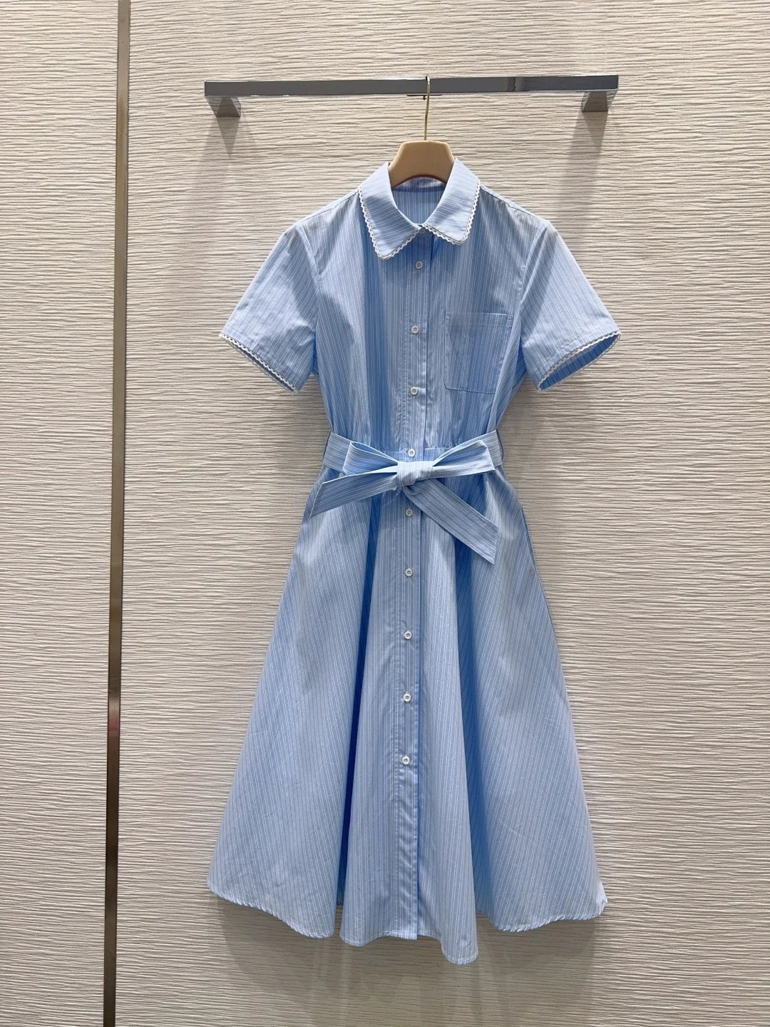 Women's Short Sleeve Open Front Button Lapel  Collar Belted Dress Spring Summer Fashion Elegant