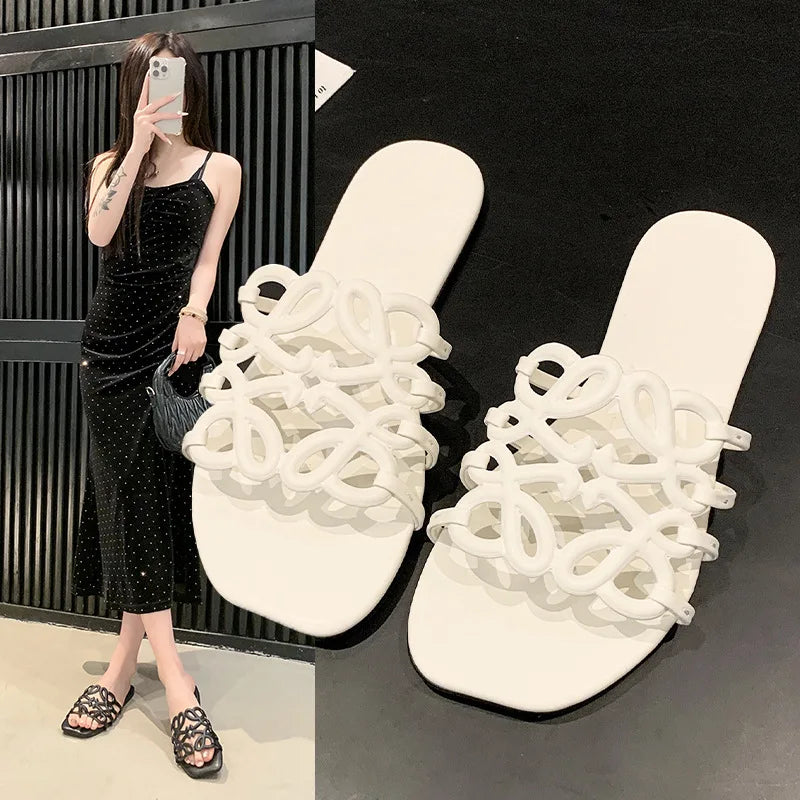 Design Women's Sandals Summer Outdoor Casual Beach Slippers Fashionable Single Strap Sandals Rubber Bottom Polyurethane Upgr