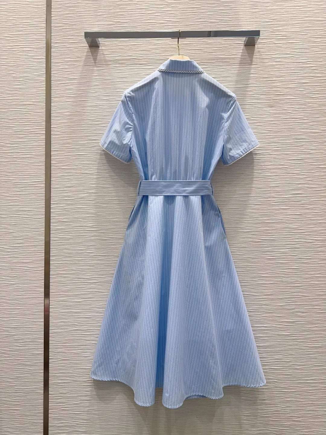 Women's Short Sleeve Open Front Button Lapel  Collar Belted Dress Spring Summer Fashion Elegant