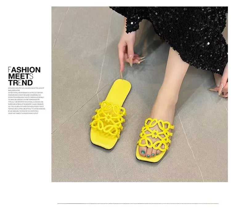 Design Women's Sandals Summer Outdoor Casual Beach Slippers Fashionable Single Strap Sandals Rubber Bottom Polyurethane Upgr
