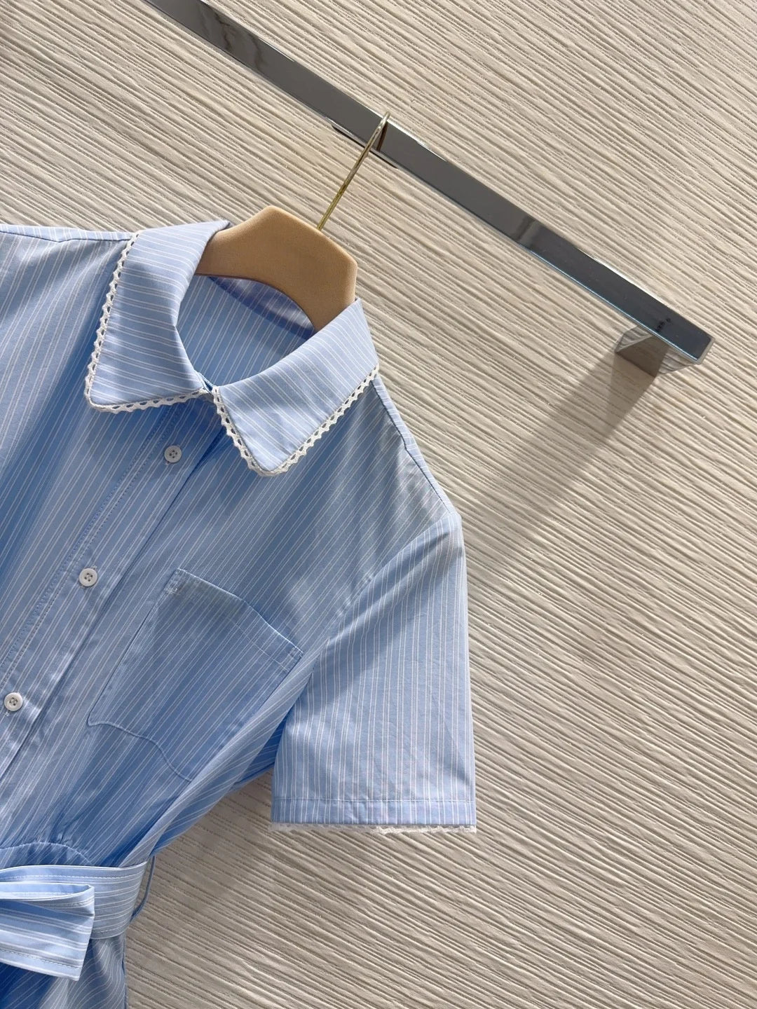 Women's Short Sleeve Open Front Button Lapel  Collar Belted Dress Spring Summer Fashion Elegant