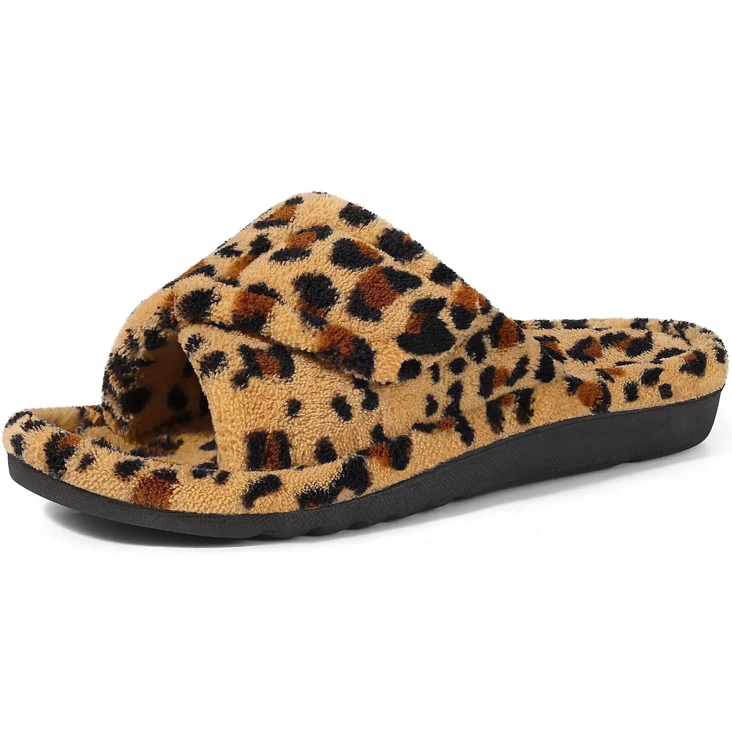Women Fuzzy House Slippers Orthopedic Plush Slide With Arch Support Non-slip Furry Bedroom Slide Open Toe Fur House Shoes