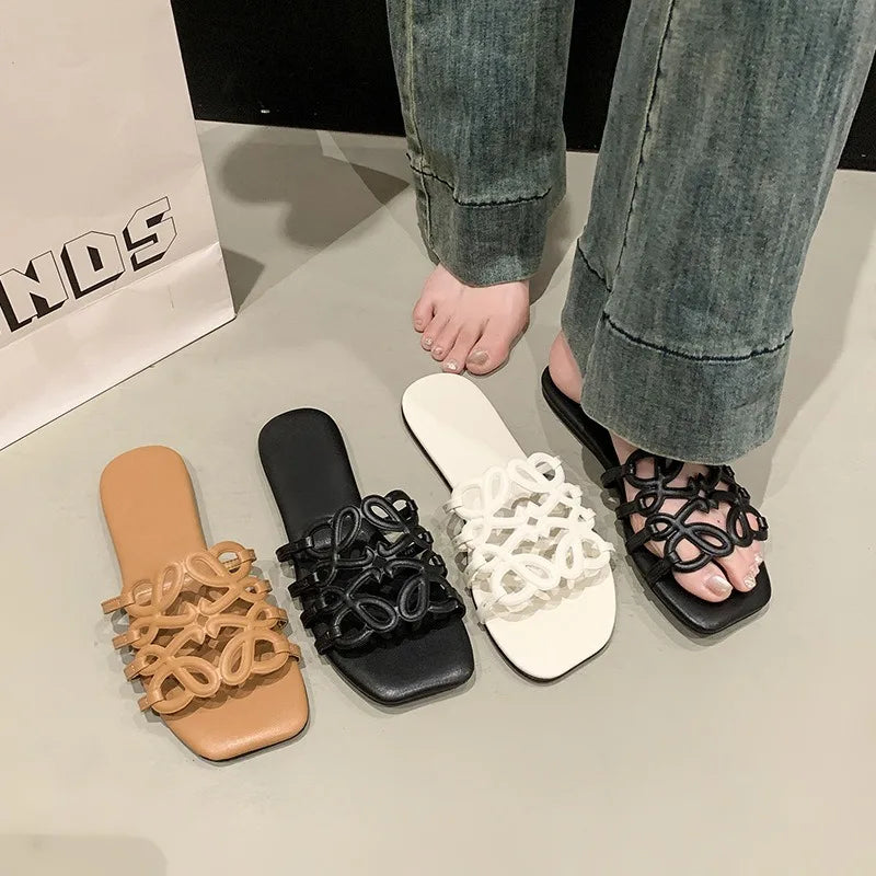 Design Women's Sandals Summer Outdoor Casual Beach Slippers Fashionable Single Strap Sandals Rubber Bottom Polyurethane Upgr