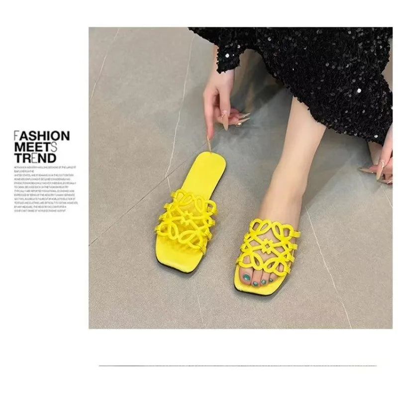 Design Women's Sandals Summer Outdoor Casual Beach Slippers Fashionable Single Strap Sandals Rubber Bottom Polyurethane Upgr