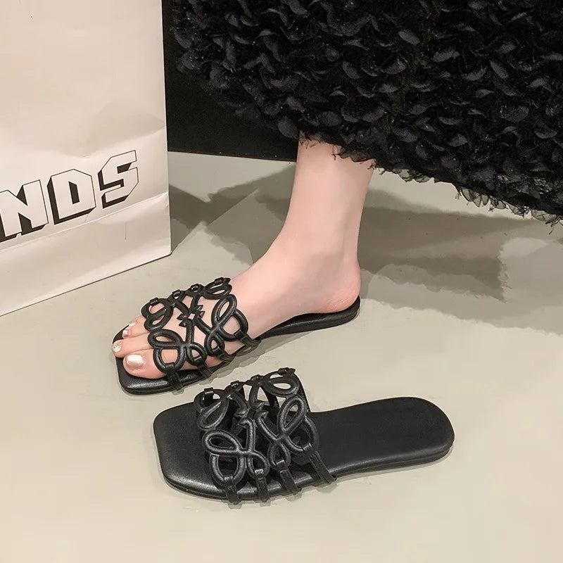 Design Women's Sandals Summer Outdoor Casual Beach Slippers Fashionable Single Strap Sandals Rubber Bottom Polyurethane Upgr
