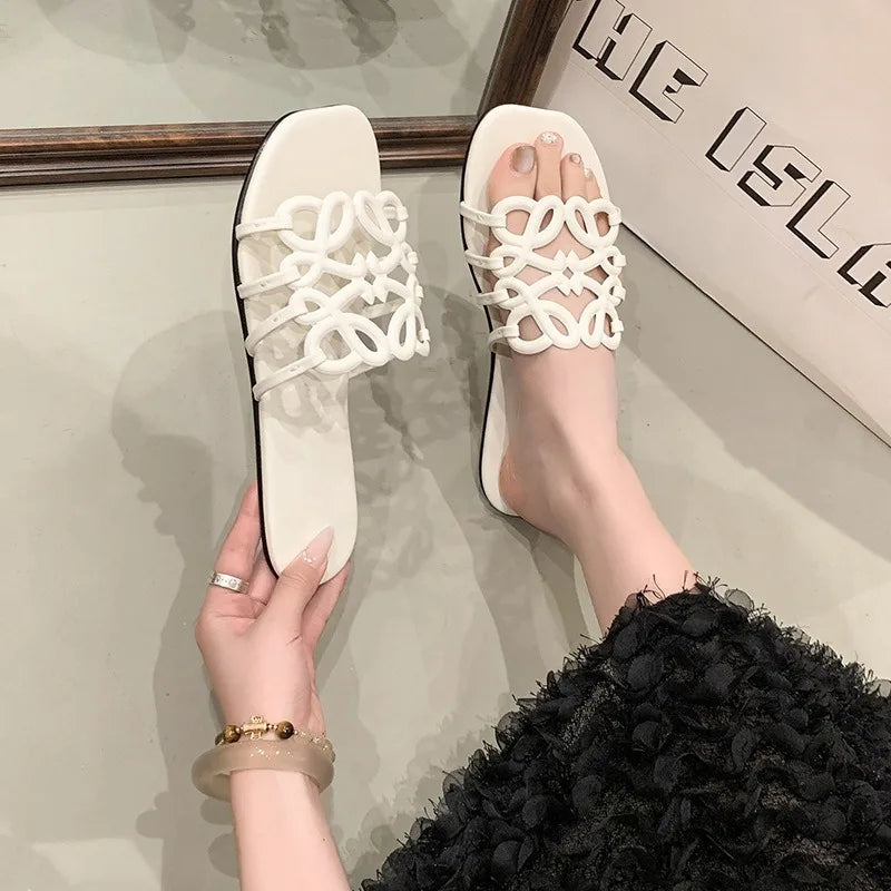 Design Women's Sandals Summer Outdoor Casual Beach Slippers Fashionable Single Strap Sandals Rubber Bottom Polyurethane Upgr