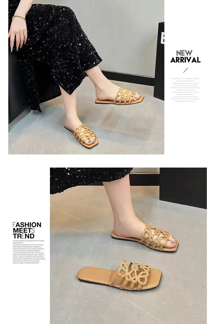 Design Women's Sandals Summer Outdoor Casual Beach Slippers Fashionable Single Strap Sandals Rubber Bottom Polyurethane Upgr