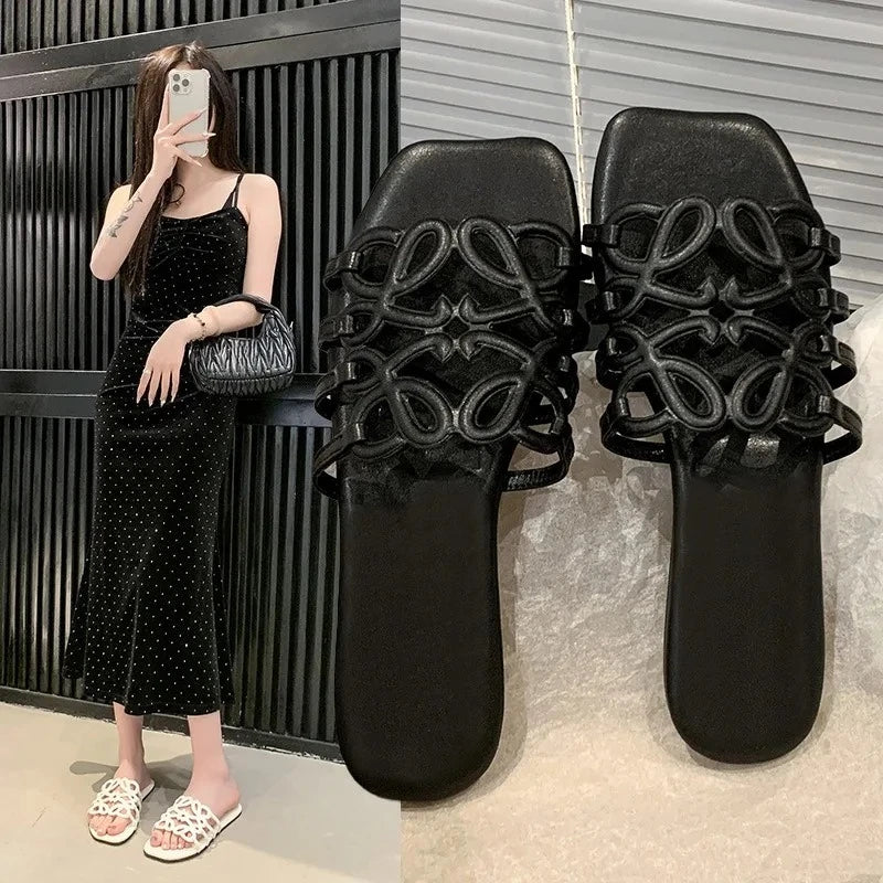 Design Women's Sandals Summer Outdoor Casual Beach Slippers Fashionable Single Strap Sandals Rubber Bottom Polyurethane Upgr